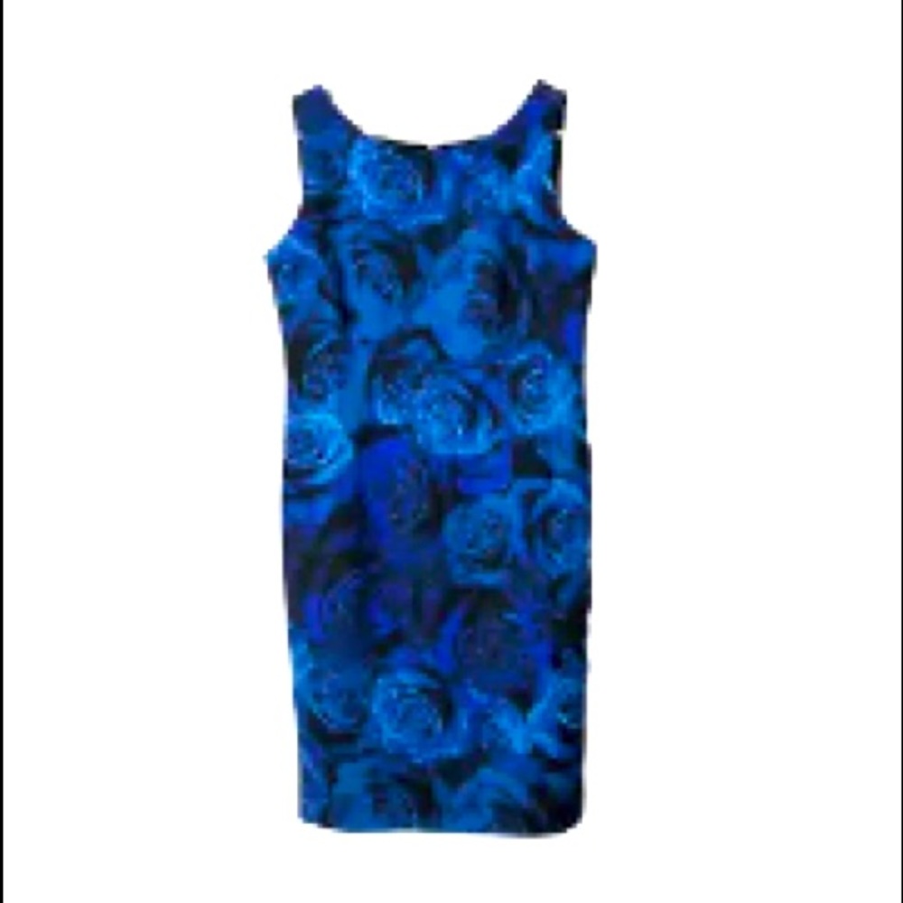 Talbots blue purple rose print sheath dress